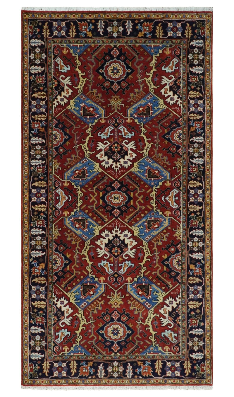 4x8 and Runner Hand Knotted Brown and Black Traditional Heriz Serapi Wool Area Rug - The Rug Decor