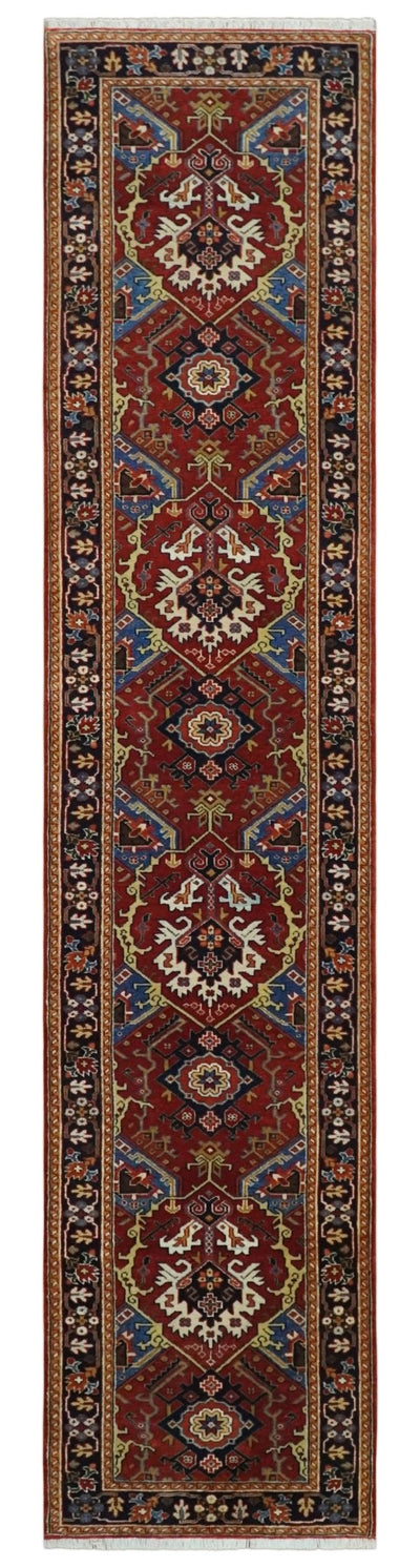 4x8 and Runner Hand Knotted Brown and Black Traditional Heriz Serapi Wool Area Rug - The Rug Decor