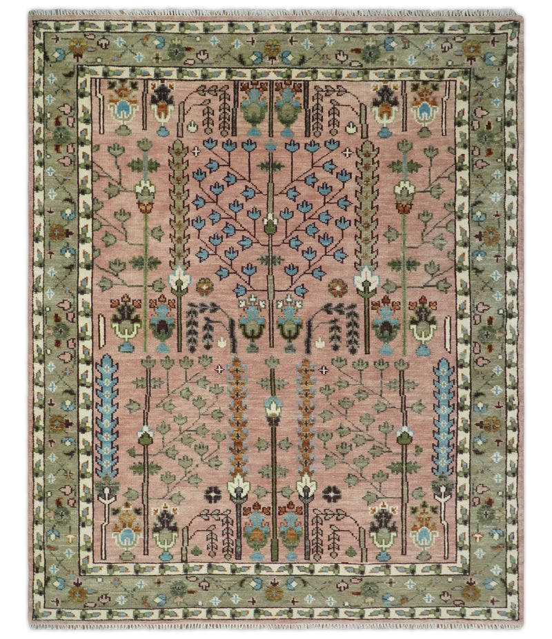 4x9 Pink, Olive and Beige Traditional Wool Rug, Kids, Living Room and Bedroom Rug - The Rug Decor