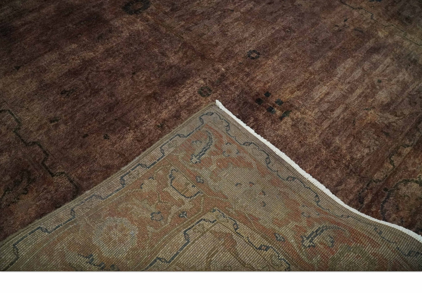 5.10x8.6 Hand Knotted Brown Overdyed Antique Finish Traditional Wool Rug | N34569 - The Rug Decor