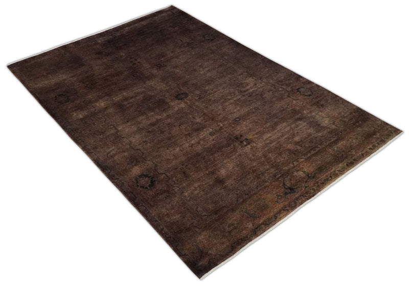5.10x8.6 Hand Knotted Brown Overdyed Antique Finish Traditional Wool Rug | N34569 - The Rug Decor