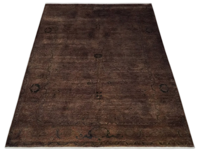 5.10x8.6 Hand Knotted Brown Overdyed Antique Finish Traditional Wool Rug | N34569 - The Rug Decor