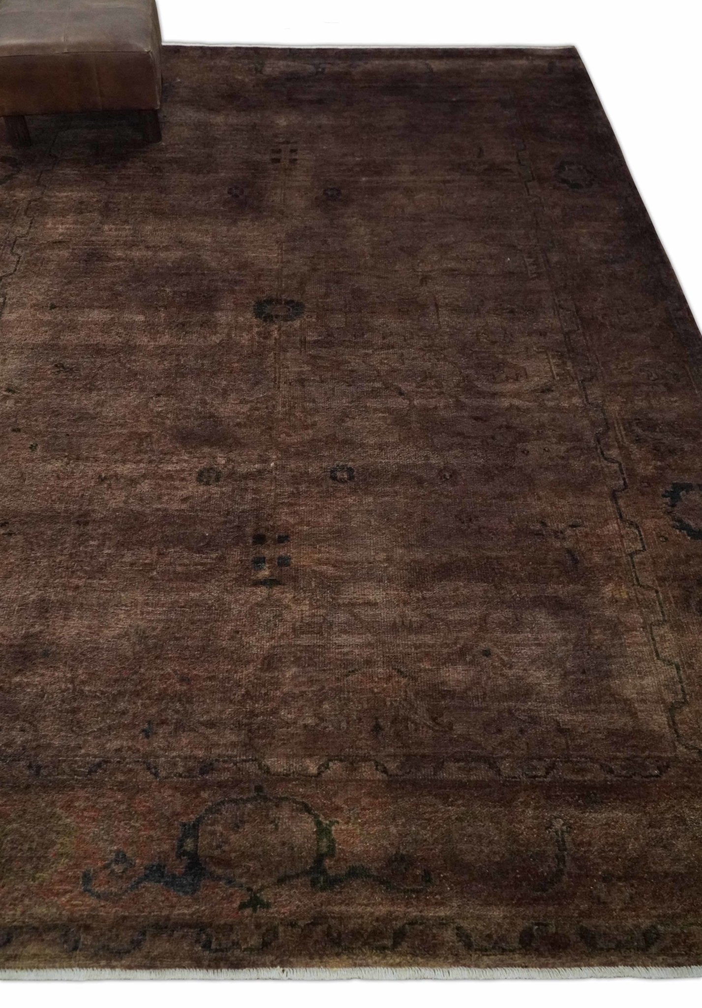 5.10x8.6 Hand Knotted Brown Overdyed Antique Finish Traditional Wool Rug | N34569 - The Rug Decor