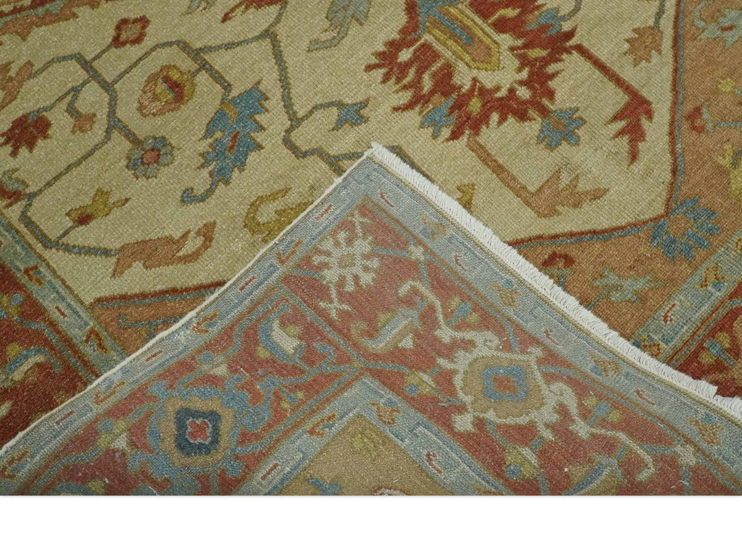 5.4x8 Hand Knotted Rust, Beige and Peach Traditional Turkish Knot Heriz wool area Rug - The Rug Decor