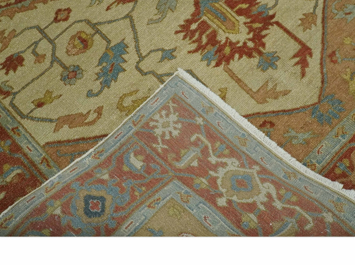 5.4x8 Hand Knotted Rust, Beige and Peach Traditional Turkish Knot Heriz wool area Rug - The Rug Decor