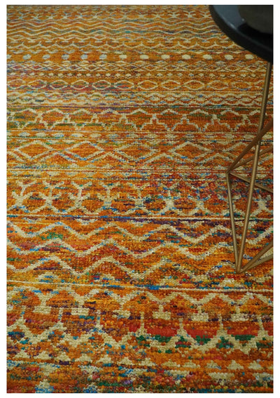 5.6x8.7 Hand Knotted Rust and Beige Modern Contemporary Southwestern Tribal Trellis Recycled wool Area Rug - The Rug Decor