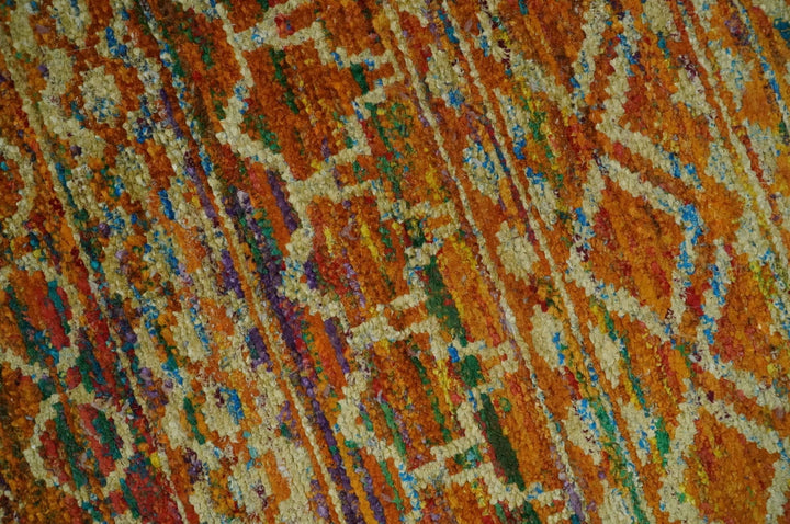 5.6x8.7 Hand Knotted Rust and Beige Modern Contemporary Southwestern Tribal Trellis Recycled wool Area Rug - The Rug Decor
