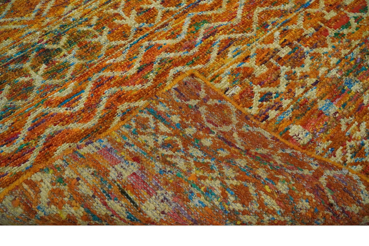 5.6x8.7 Hand Knotted Rust and Beige Modern Contemporary Southwestern Tribal Trellis Recycled wool Area Rug - The Rug Decor