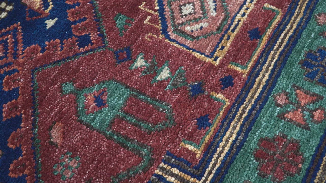 Wool Traditional Antique Style Wool Red and Blue Area Rug