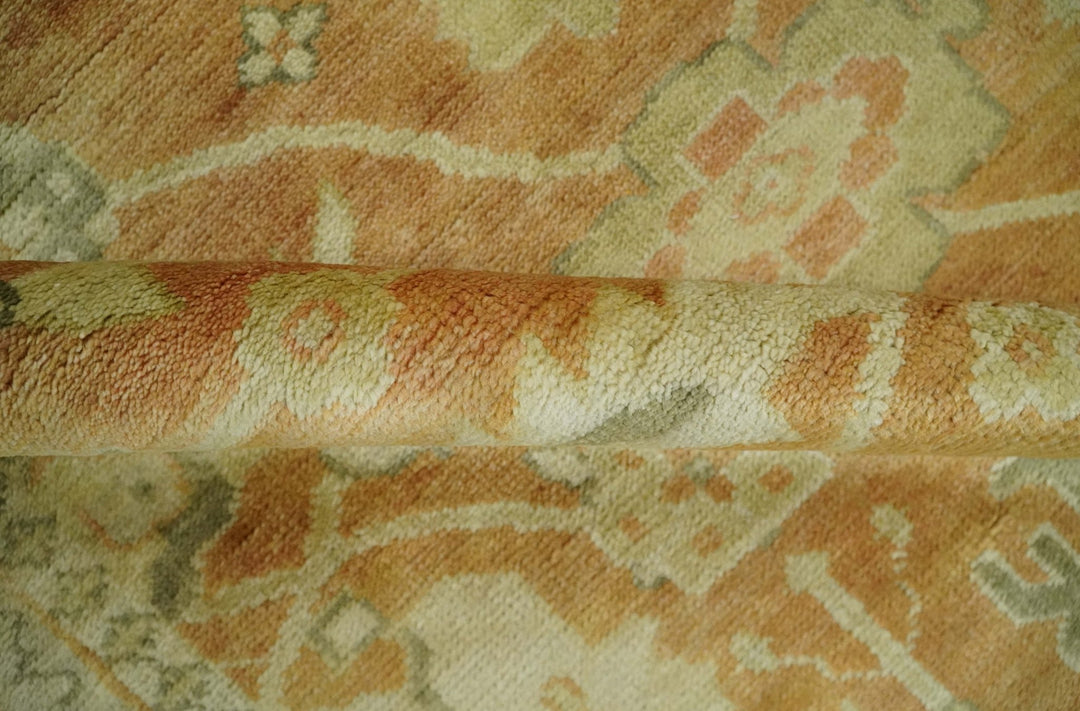 5.8x8.4 Hand Knotted Rust and Beige Traditional Oushak Wool Area Rug - The Rug Decor