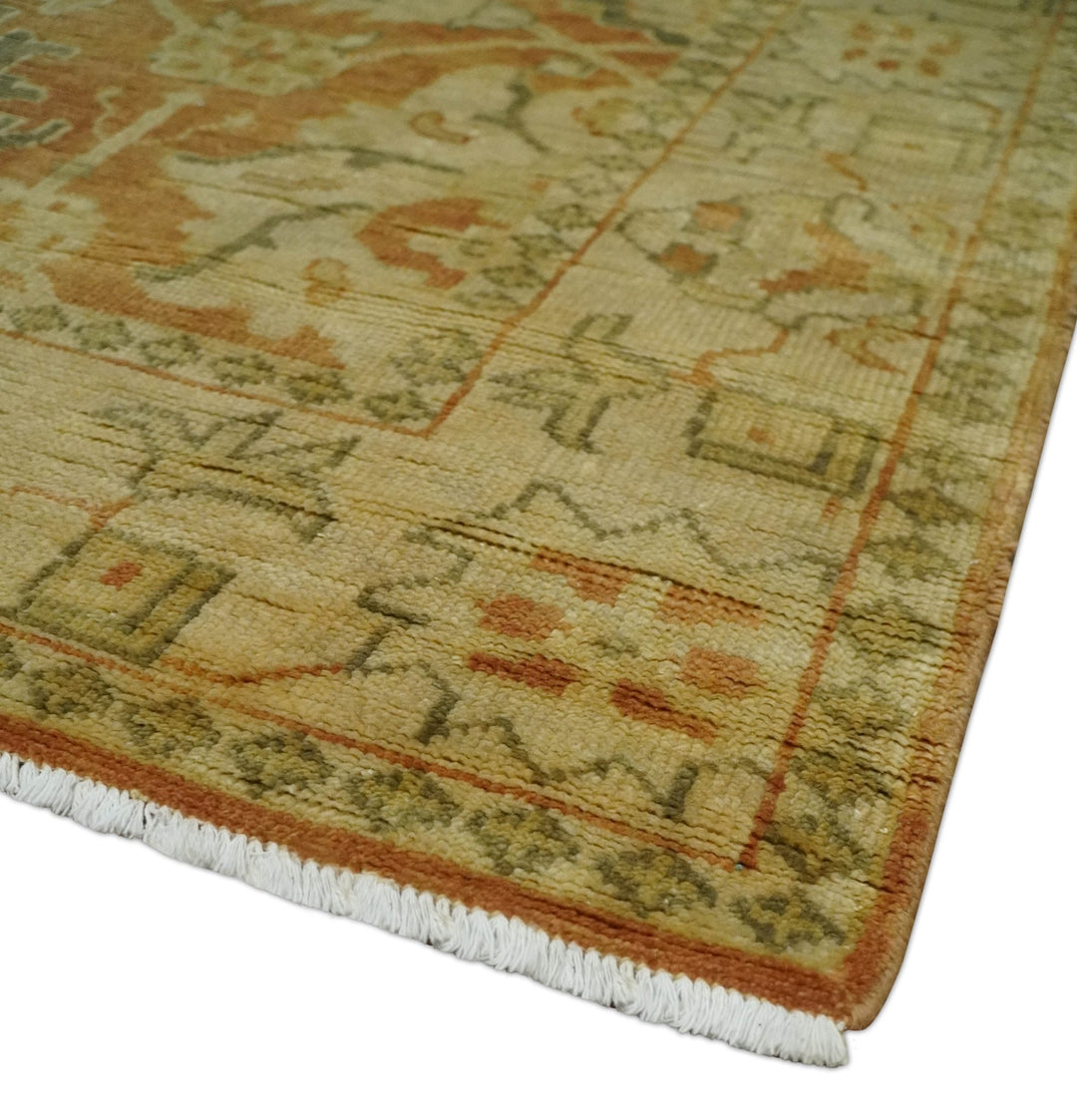 5.8x8.4 Hand Knotted Rust and Beige Traditional Oushak Wool Area Rug - The Rug Decor