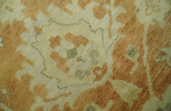 5.8x8.4 Hand Knotted Rust and Beige Traditional Oushak Wool Area Rug - The Rug Decor