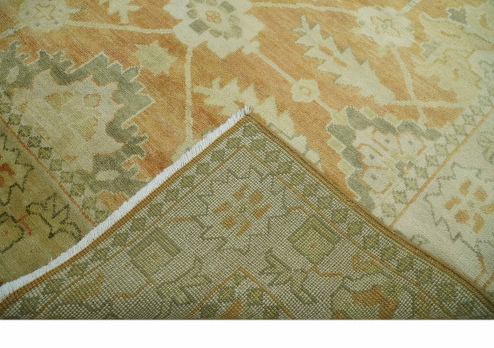 5.8x8.4 Hand Knotted Rust and Beige Traditional Oushak Wool Area Rug - The Rug Decor