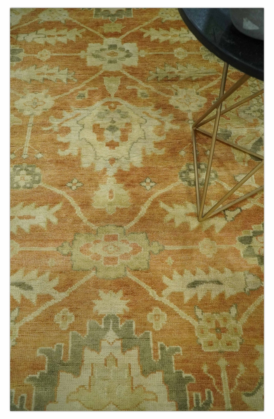 5.8x8.4 Hand Knotted Rust and Beige Traditional Oushak Wool Area Rug - The Rug Decor