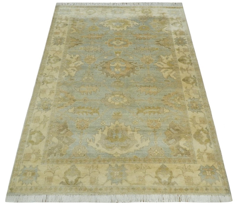 5.8x8.6 Traditional Silver, Beige and Brown Antique Style Hand knotted Oushak wool Area Rug - The Rug Decor