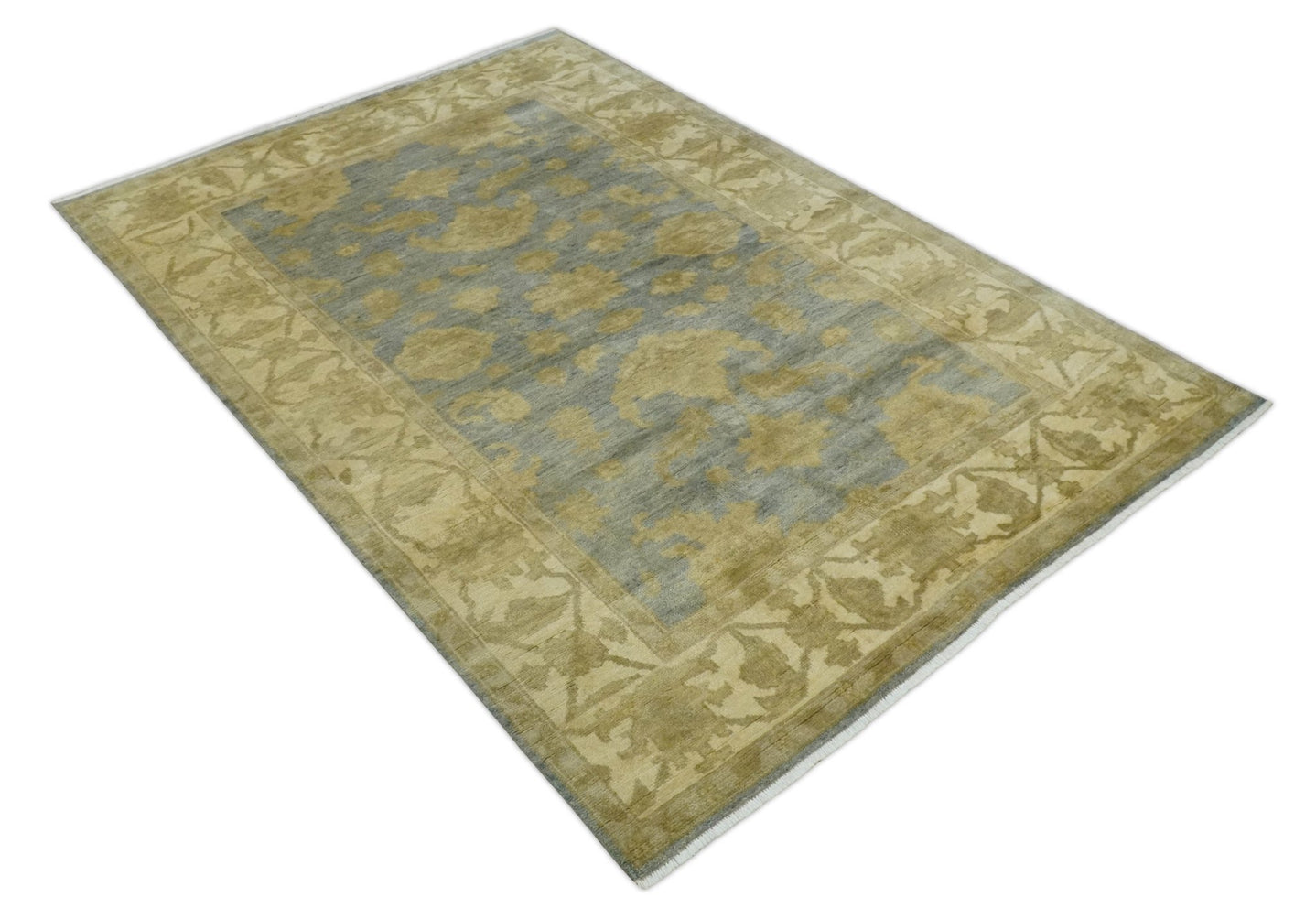 5.9x8.4 Hand Knotted Gray and Beige Traditional Oushak Wool Area Rug - The Rug Decor