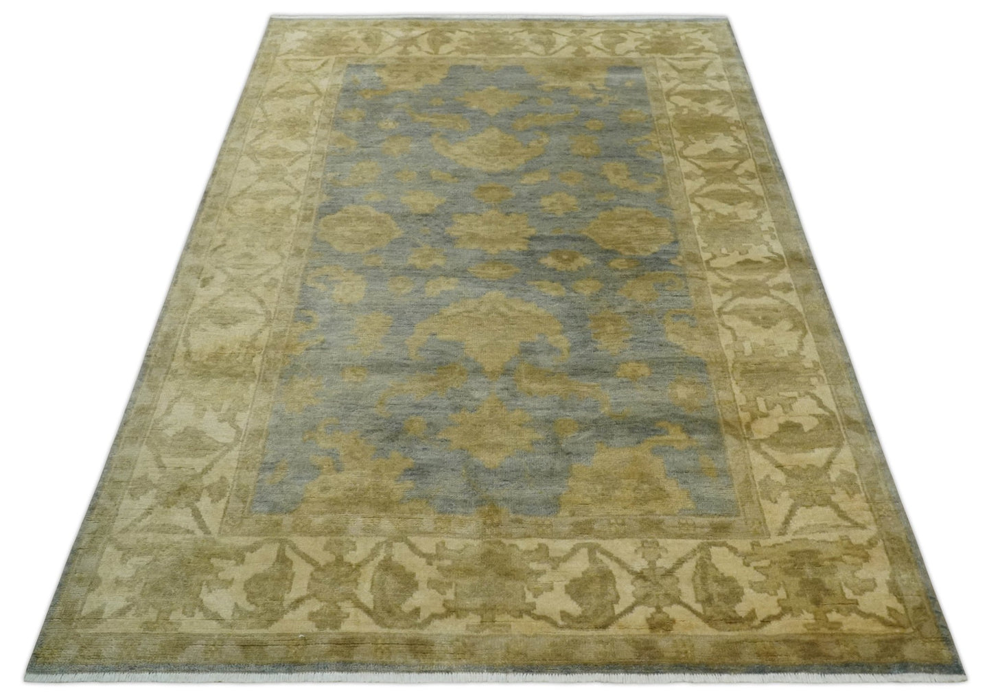 5.9x8.4 Hand Knotted Gray and Beige Traditional Oushak Wool Area Rug - The Rug Decor