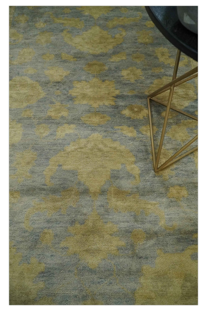 5.9x8.4 Hand Knotted Gray and Beige Traditional Oushak Wool Area Rug - The Rug Decor