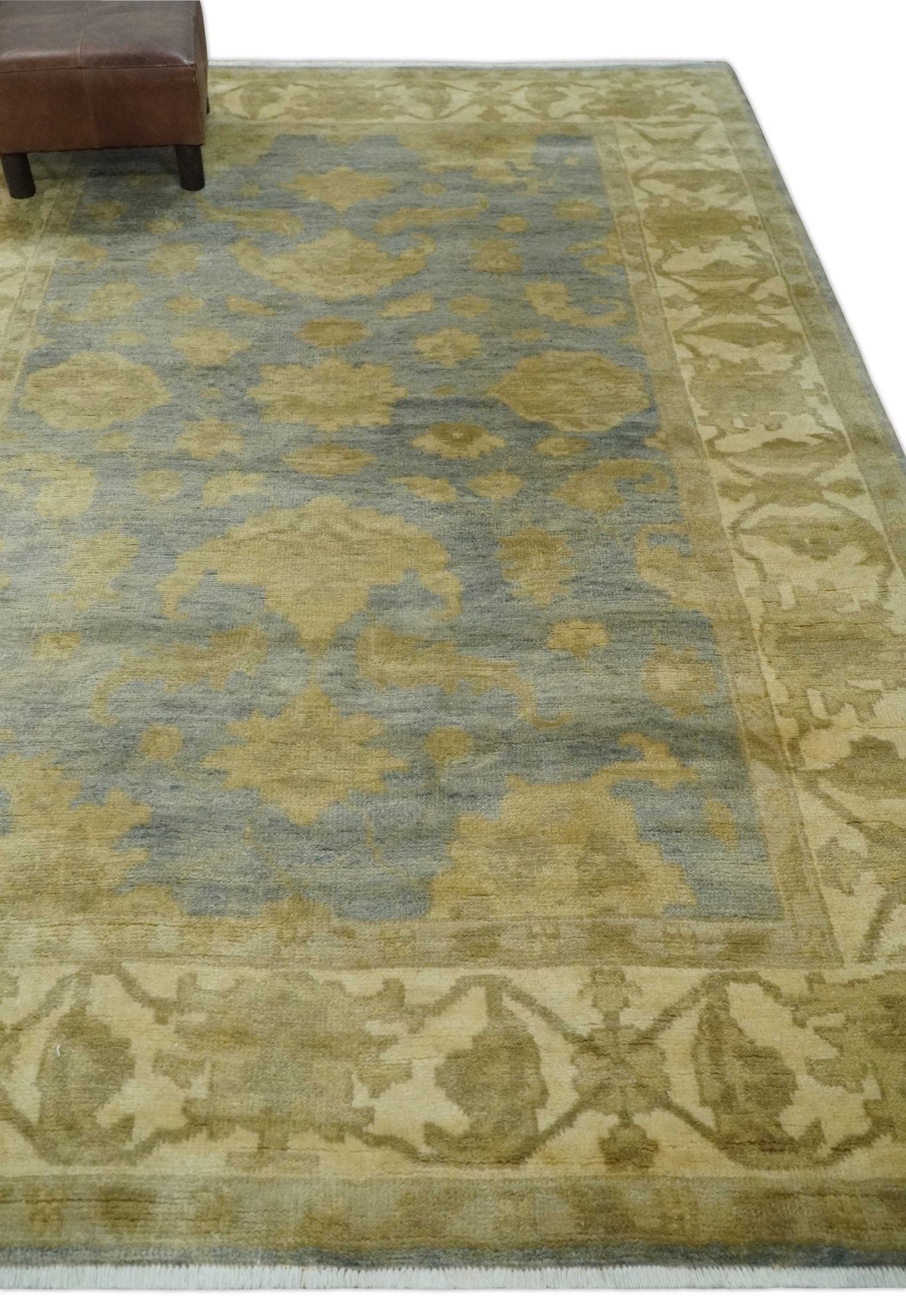 5.9x8.4 Hand Knotted Gray and Beige Traditional Oushak Wool Area Rug - The Rug Decor