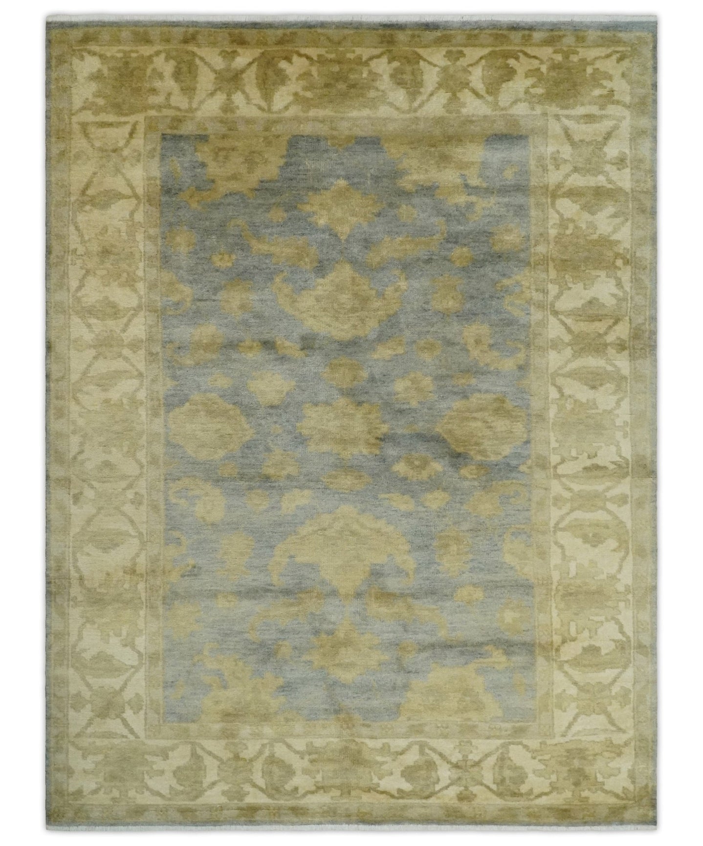 5.9x8.4 Hand Knotted Gray and Beige Traditional Oushak Wool Area Rug - The Rug Decor