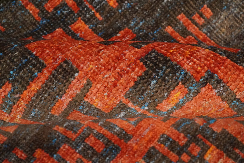 Hand Knotted 4x6 Orange and Charcoal Modern Abstract Contemporary Recycled Silk Area Rug | OP62