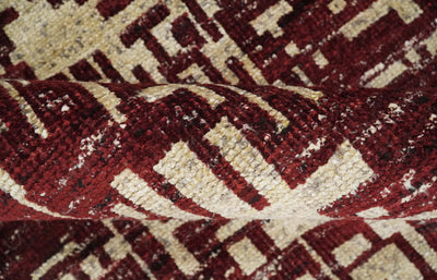 4x6 Hand Knotted Camel and Maroon Modern Abstract Contemporary Recycled Silk Area Rug | OP64