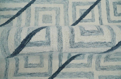 Multi Size Hand Tufted Ivory, Gray and Blue Geometrical Shape Style Rug