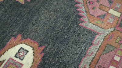 Hand Knotted 8x10 and 9x12 Charcoal, Pink and Gray Geometric Traditional Persian Area Rug | TRDCP623