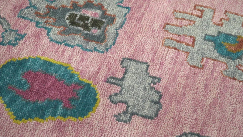 Eclectic 8x10 All Wool Traditional Persian Pink and Ivory Vibrant Colorful Hand knotted Oushak Area Rug | TRDCP674810