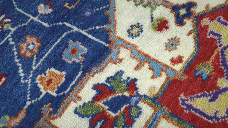 Eclectic 8x10 Hand Knotted Blue and Rust Vibrant Colorful Persian heriz Serapi Rug | TRDCP670810