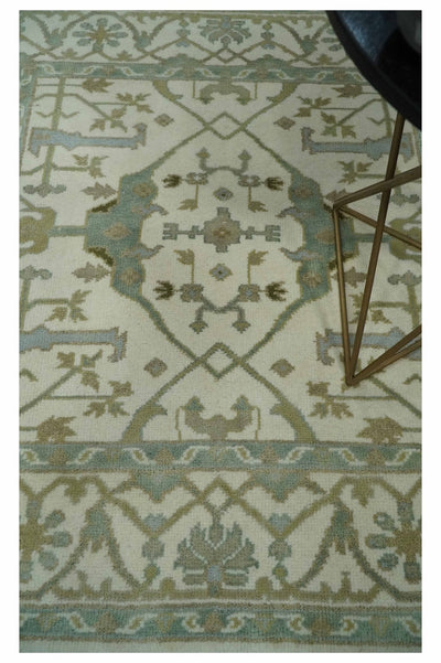 5x5 Square Hand Knotted Oriental Oushak Ivory and Blue Wool Area Rug | TRDCP151255SS - The Rug Decor