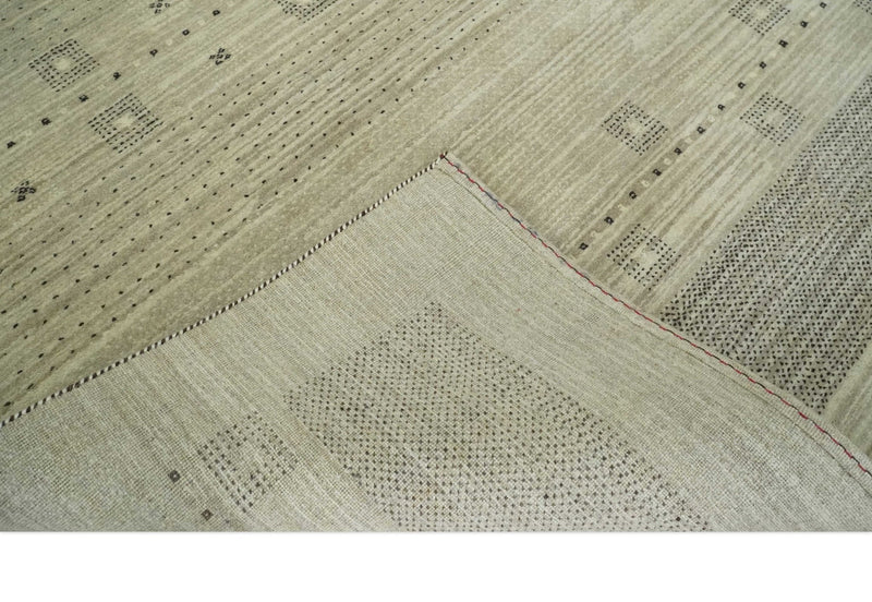 5x7 Beige and Gray Hand Spun Wool Hand Knotted Southwestern Gabbeh Rug | KNT51 - The Rug Decor