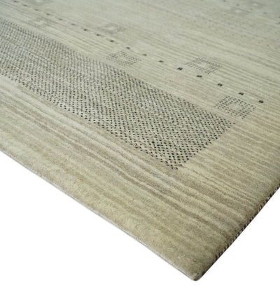 5x7 Beige and Gray Hand Spun Wool Hand Knotted Southwestern Gabbeh Rug | KNT51 - The Rug Decor