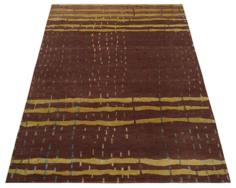 5x7 Brown and Gold Stripes Pattern Hand knotted Wool and Art Silk Area Rug - The Rug Decor