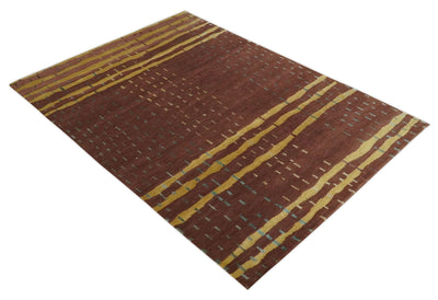 5x7 Brown and Gold Stripes Pattern Hand knotted Wool and Art Silk Area Rug - The Rug Decor