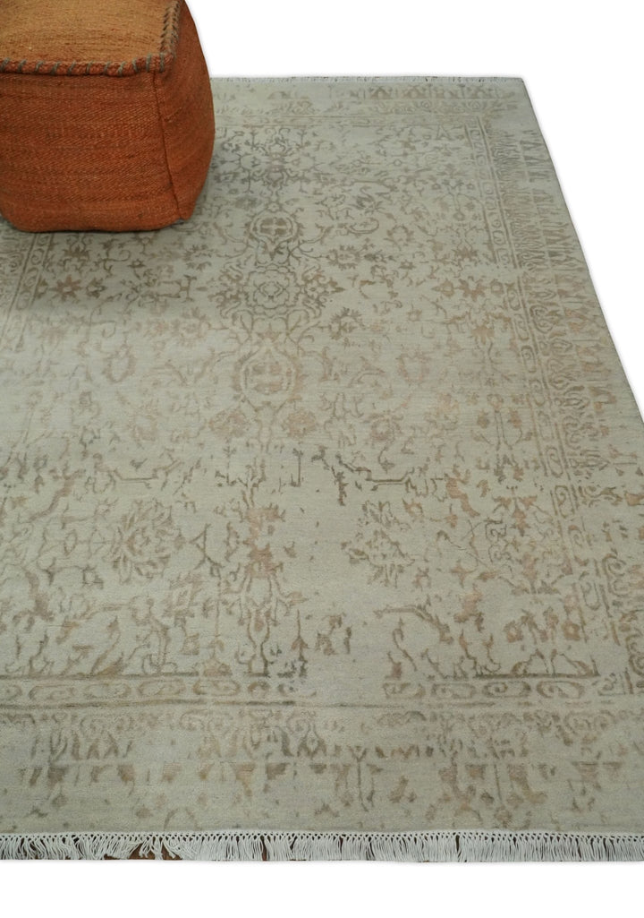 5x7 Fine Hand Knotted Beige and Brown Traditional Vintage Persian Style Antique Wool and Silk Rug | AGR50 - The Rug Decor