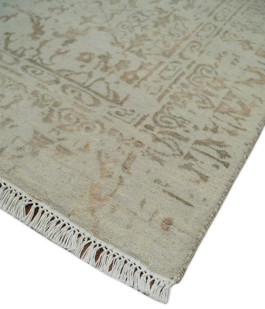 5x7 Fine Hand Knotted Beige and Brown Traditional Vintage Persian Style Antique Wool and Silk Rug | AGR50 - The Rug Decor