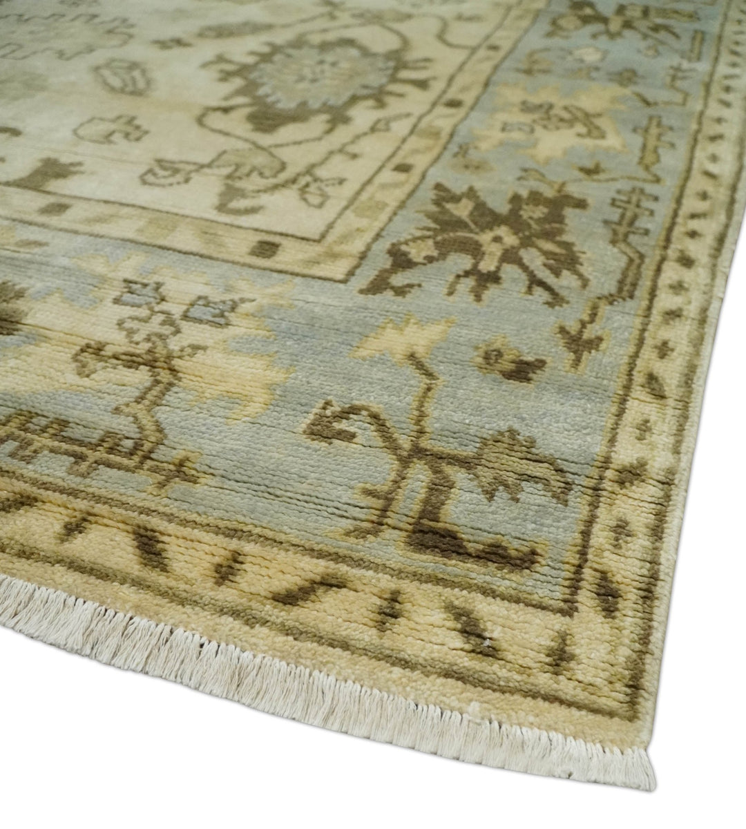 5x7 Hand Knotted Beige, Silver and Brown Traditional oushak Wool Area Rug | N34157 - The Rug Decor