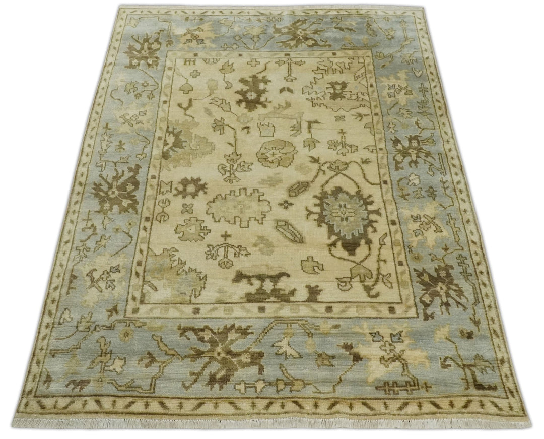 5x7 Hand Knotted Beige, Silver and Brown Traditional oushak Wool Area Rug | N34157 - The Rug Decor