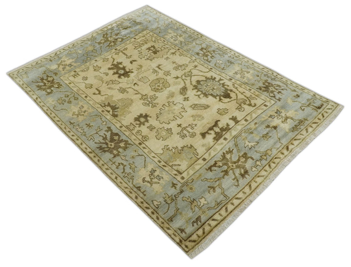 5x7 Hand Knotted Beige, Silver and Brown Traditional oushak Wool Area Rug | N34157 - The Rug Decor