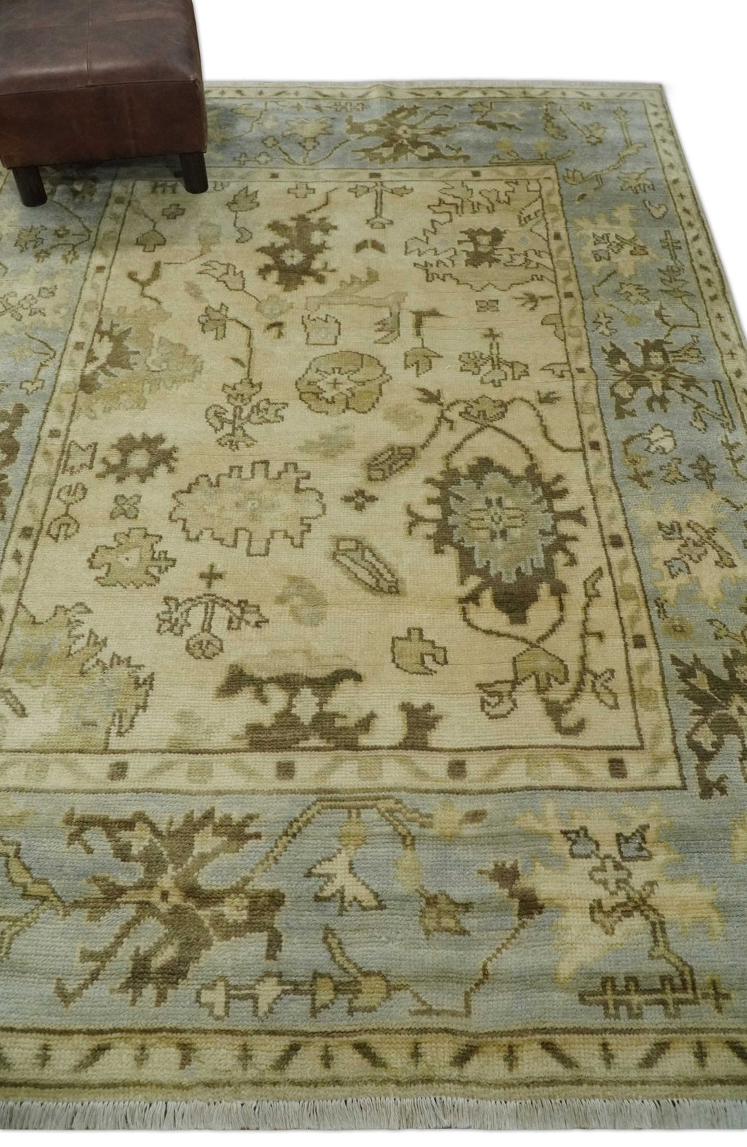 5x7 Hand Knotted Beige, Silver and Brown Traditional oushak Wool Area Rug | N34157 - The Rug Decor
