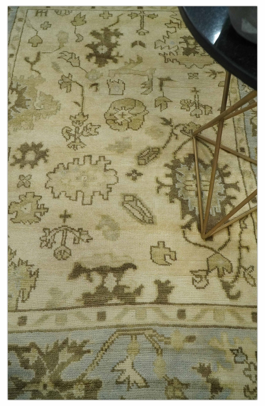 5x7 Hand Knotted Beige, Silver and Brown Traditional oushak Wool Area Rug | N34157 - The Rug Decor