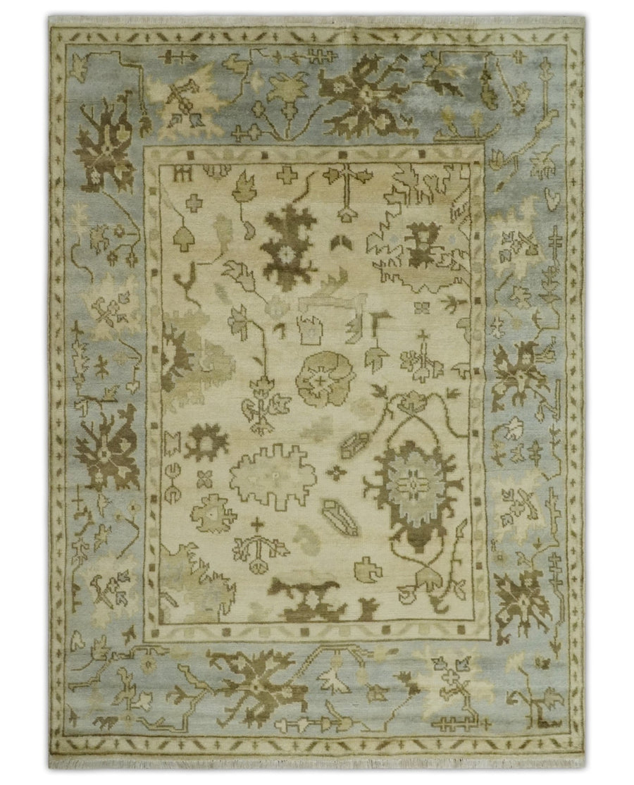 5x7 Hand Knotted Beige, Silver and Brown Traditional oushak Wool Area Rug | N34157 - The Rug Decor