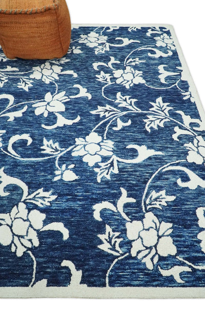 5x7 Hand Tufted Blue and Beige Modern Floral Wool Loop Kids Area Rug | TRDMA87 - The Rug Decor