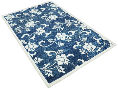 5x7 Hand Tufted Blue and Beige Modern Floral Wool Loop Kids Area Rug | TRDMA87 - The Rug Decor