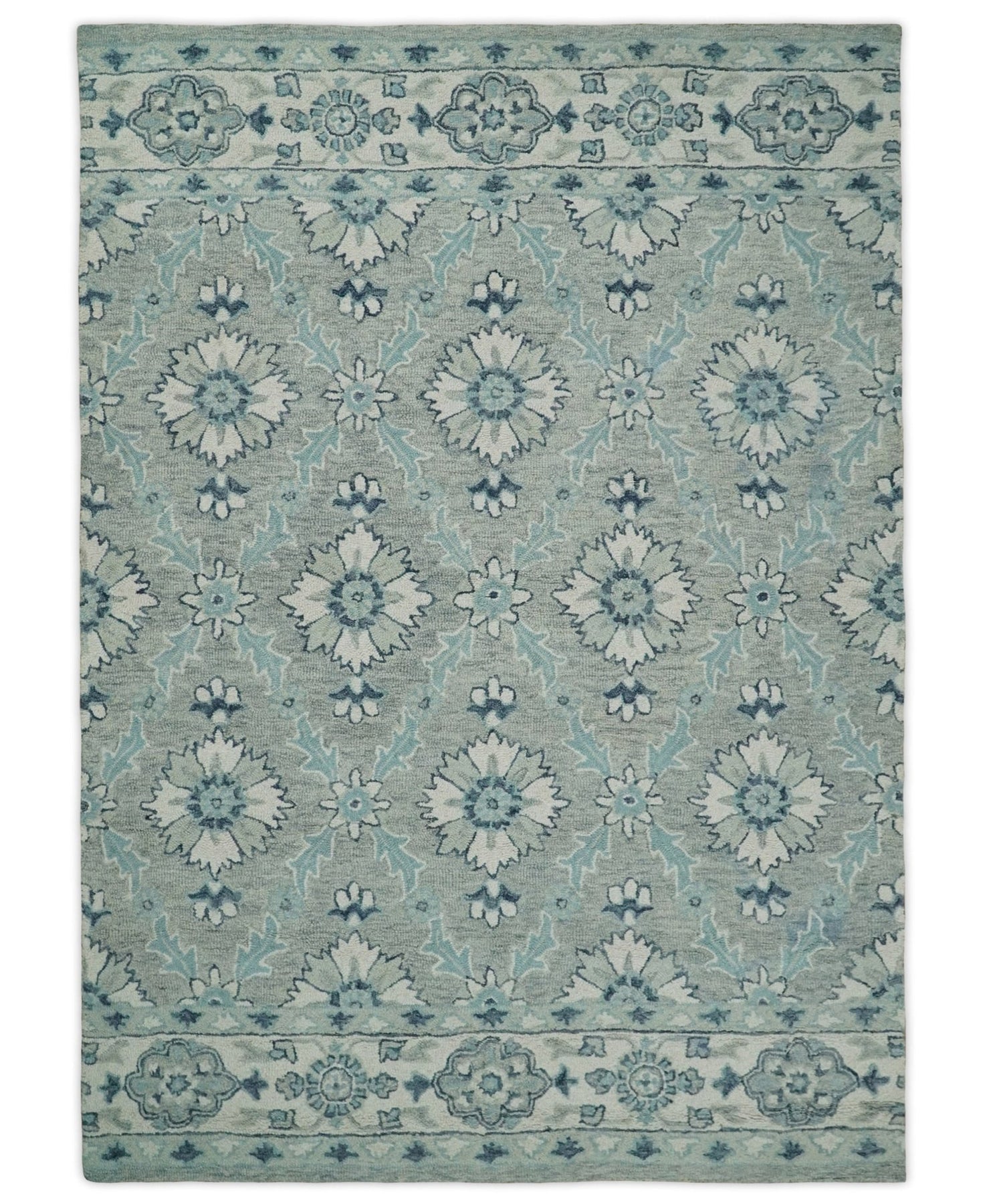 Hand Tufted Blue and Silver Ikat Pattern traditional Wool Area Rug ...