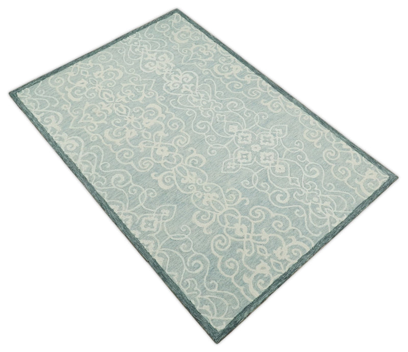 5x7 Hand Tufted Ivory and Gray Modern Floral Famhouse Wool Loop Kids Area Rug | TRDMA124 - The Rug Decor