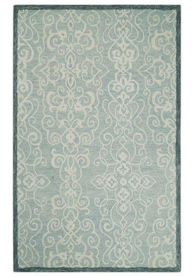 5x7 Hand Tufted Ivory and Gray Modern Floral Famhouse Wool Loop Kids Area Rug | TRDMA124 - The Rug Decor