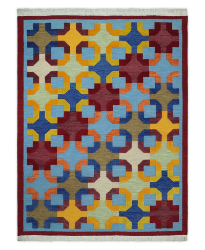 5x7 Multicolor Modern Artistic Wool Hand Woven Southwestern Rug | KNT46 - The Rug Decor