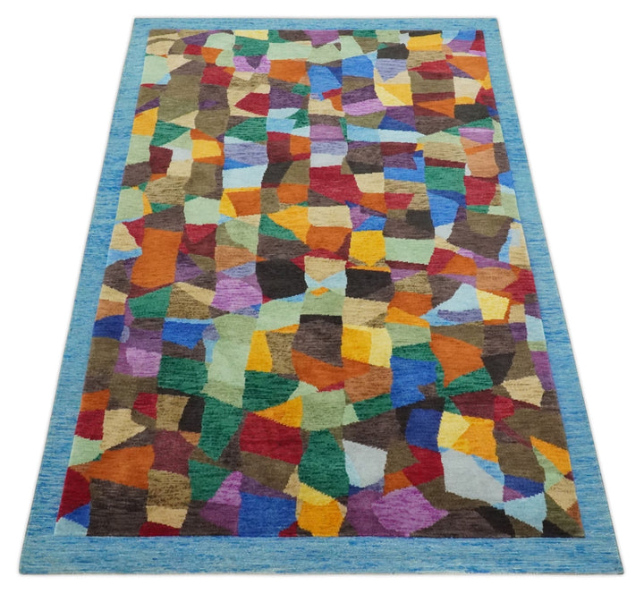 5x7 Multicolor Shapes Modern Artistic Wool Hand Woven Southwestern Rug | KNT35 - The Rug Decor
